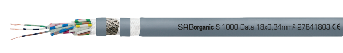 Cable de datos en SABIX®/PUR, duraderamente flexible con conductores colorados y pantalla general de cobre SABorganic S 1000 Data 18x0,34mm² 27841803 CE