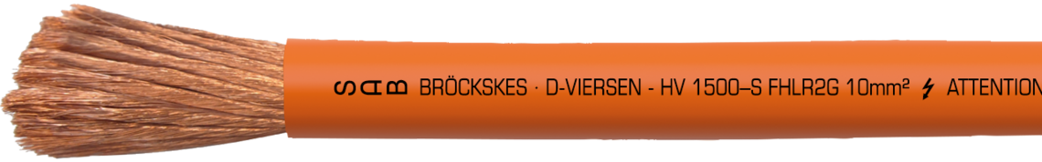 Ejemplo de marcatura: SAB BRÖCKSKES · D-VIERSEN - HV 1500–S FHLR2G 10mm² ATTENTION HIGH VOLTAGE MAX 1000 V AC / 1500 V DC 