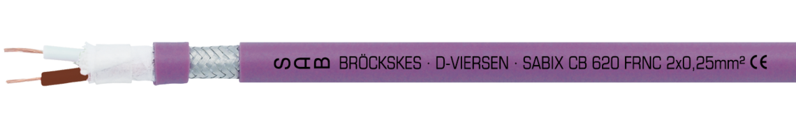 Cable de CAN bus, sin halógenos, no poropagador de la llama Ejemplo de marcación por SABIX CB 620 FRNC 66202251: SAB BRÖCKSKES · D-VIERSEN · SABIX CB 620 FRNC 2 x 0,25 mm² CE