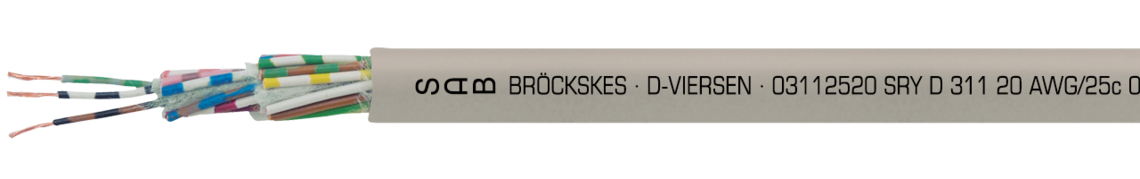 Ejemplo de marcación por SRY D 311 03112520:
SAB BRÖCKSKES · D-VIERSEN · 03112520 SRY D 311 20 AWG/25c 03112025 UL AWM Style 2464 80°C 300V  CSA AWM I/II A/B 80°C 300V FT1 FT2 CE