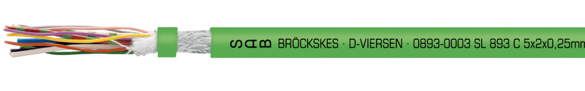 Ejemplo de marcación: SAB BRÖCKSKES · D-VIERSEN · 0893-0003 SL 893 C 5x2x0,25mm²+2x0,50 mm² DESINA cULus AWM Style 20233 I/II A/B 80°C 300V FT1 FT2 CE