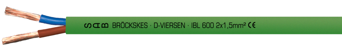 Ejemplo de marcación por IBL 600 06002853: SAB BRÖCKSKES · D-VIERSEN · IBL 600 2 x 1,5 mm² e imprimado cada metro CE