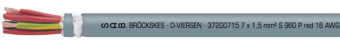 Ejemplo de marcaciòn: SAB BRÖCKSKES · D-VIERSEN · 37200715 7 x 1,5 mm² S 960 P red 16 AWG/7c 37201607 UL AWM Style 21060 80°C 600V CSA AWM I/II A/B 80°C 600V FT1 FT2 CE