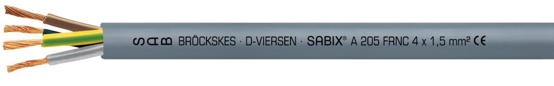 Ejemplo de marcación por SABIX® A 205 FRNC 62050515: SAB BRÖCKSKES · D-VIERSEN · SABIX® A 205 FRNC 4 x 1,5 mm² CE