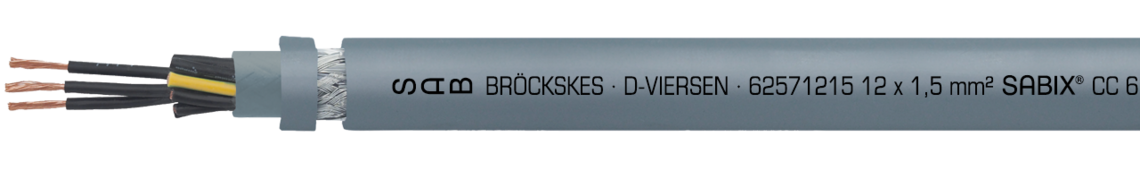 Ejemplo de marcación por SABIX® CC 625 SH FRNC M 62571215: SAB BRÖCKSKES · D-VIERSEN · 62571215 12 x 1,5 mm² SABIX® CC 625 SH FRNC M 16AWG/12c 62571612 UL AWM Style 21089 75°C 60OV CSA AWM I/II A/B 80°C 600V FT1 CE