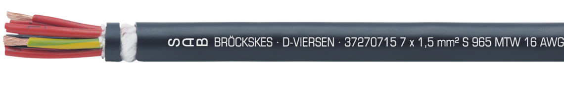 Ejemplo de marcaciòn: SAB BRÖCKSKES · D-VIERSEN · 37270715 7x1,5mm² S 965 MTW 16 AWG/7c 37271607 (UL) Type MTW 600V AWM Style 2587 90°C 600V CE