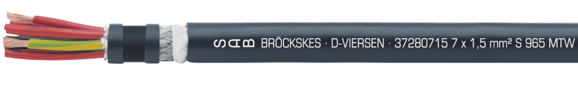 Ejemplo de marcación: SAB BRÖCKSKES · D-VIERSEN · 37280715 7 x 1,5 mm² S 965 MTW CY 16 AWG/7c 37281607 ( U L ) Type MTW 600V AWM Style 2587 90°C 600V CE