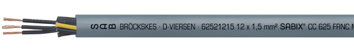 Ejemplo de marcación por SABIX® CC 625 FRNC M 62521215: SAB BRÖCKSKES · D-VIERSEN · 62521215 12 x 1,5 mm² SABIX® CC 625 FRNC M 16 AWG/12c 62521612 UL AWM Style 21089 75°C 60OV CSA AWM I/II A/B 80°C 600V FT1 CE