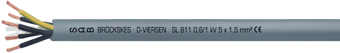 Ejemplo de marcación por SL 811 08110415: SAB BRÖCKSKES · D-VIERSEN · SL 811 0,6/1 kV 5 x 1,5 mm² CE