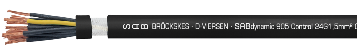 SABdynamic 905 Control cable de energía en SABIX®/PUR, duraderamente flexible,
alimentación robusta, resistente al aceite y fignífugo con conductores numerados SAB BRÖCKSKES · D-VIERSEN · SABdynamic 905 Control 24G1,5mm² cULus AWM Style 21223 AWM I/II A/B 80°C 1000V FT1 FT2 0904-2415 CE