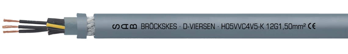 Ejemplo de marcación por H05VVC4V5-K 02551215: SAB BRÖCKSKES · D-VIERSEN · H05VVC4V5-K 12 G 1,50 mm² CE