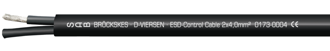 Ejemplo de marcación por Besilen® ESD Control Cable 01730004: SAB BRÖCKSKES · D-VIERSEN · ESD-Control Cable 2x4,0mm²  0173-0004  CE
