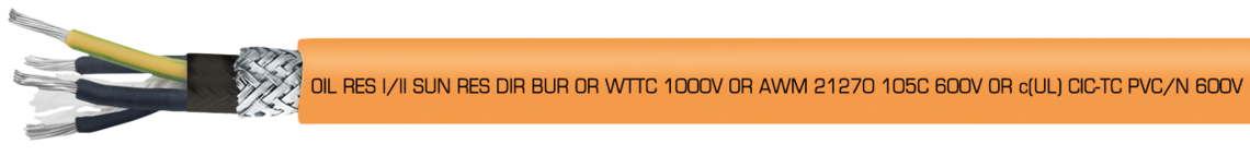 Ejemplo de marcación por TR 600 C HD 32401604: SAB NORTH AMERICA TR 600 C HD 16 AWG 4c P/N 32401604 (UL) TC-ER 90C DRY 75C WET 600V OIL RES I/II SUN RES DIR BUR OR WTTC 1000V OR AWM 21270 105C 600V OR c(UL) CIC-TC PVC/N 600V FT4 CSA AWM I/II A/B 90C 600V FT4 RoHS CE