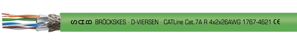 cable de Gigabit Ethernet CAT 7A, sin halógenos Ejemplo de marcación: SAB BRÖCKSKES • D-VIERSEN • CATLine Cat.7A R 4x2x26AWG 1767-4621 CE