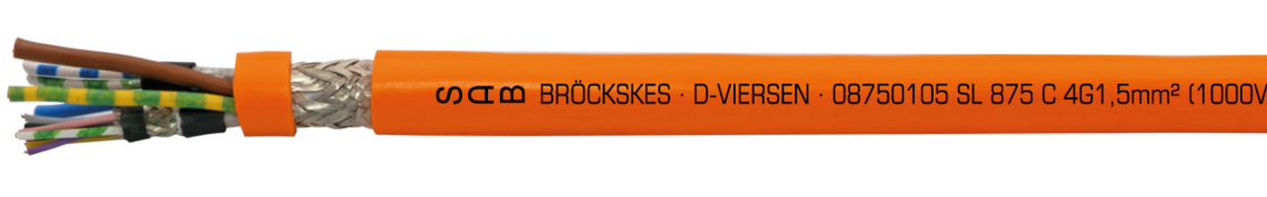 Ejemplo de marcación: SAB BRÖCKSKES · D-VIERSEN · 08750105 SL 875 C 4G1,5mm² + (2x1,0mm²)C + (2x22AWG)C DESINA cULus AWM Style 21209 I/II A/B 90°C 1000V FT1 FT2 CE