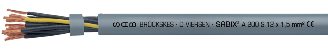 Ejemplo de marcación por SABIX® A 200 FRNC 62001215: SAB BRÖCKSKES · D-VIERSEN · SABIX® A 200 FRNC 12 x 1,5 mm² CE