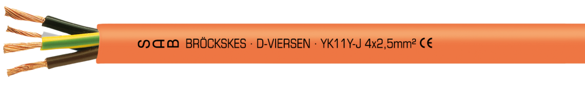 Ejemplo de marcación por YK11Y-J 02660425: SAB BRÖCKSKES · D-VIERSEN · YK11Y-J 4 x 2,5 mm² CE