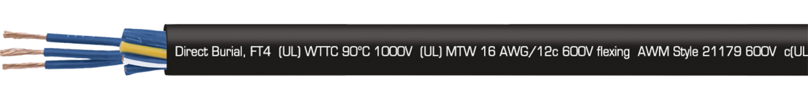 Ejemplo de marcación por TR 600 Auto blue 32101625: SAB BRÖCKSKES · D-VIERSEN · TR 600 Auto blue 16 AWG/12c 32101612 TFFN (UL) Type TC-ER 90°C 600V, Oil Resistant I, Sunlight Resistant, Direct Burial, FT4 (UL) WTTC 90°C 1000V (UL) MTW 16 AWG/12c 600V flexing AWM Style 21179 600V c(UL) Type CIC 90°C dry 600V FT1 FT2 FT4 CE