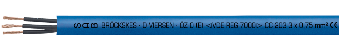 Ejemplo de marcación por ÖZ-0 (E) 02030307: SAB BRÖCKSKES · D-VIERSEN · ÖZ-0 (E) VDE-Reg.-Nr. 7000 CC 203 3 x 0,75 mm² CE