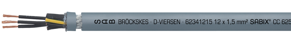 Ejemplo de marcación por SABIX® CC 625 S FRNC M 62341215: SAB BRÖCKSKES · D-VIERSEN · 62341215 12 x 1,5 mm² SABIX® CC 625 S FRNC M 16 AWG/12c 62341612 UL AWM Style 21089 75°C 60OV CSA AWM I/II A/B 80°C 600V FT1 CE