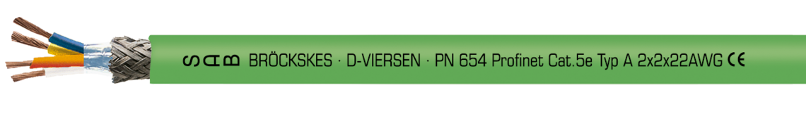 Ejemplo de marcación por PN 654 06542202: SAB BRÖCKSKES · D-VIERSEN · PN 654 Profinet CAT 5 Typ A 2x2x22AWG CE