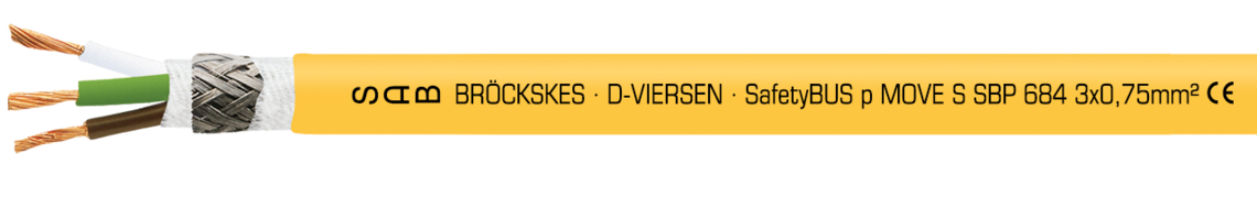 Ejemplo de marcación por S SBP 684 Move 06843754: SAB BRÖCKSKES · D-VIERSEN · SafetyBUS p MOVE S SBP 684 3 x 0,75 mm² CE y marcaje por cada metro desde 1m hasta 999m