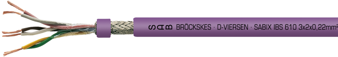 Cable de INTERBUS-S, sin halógenos Ejemplo de marcación por SABIX IBS 610 56103221: SAB BRÖCKSKES · D-VIERSEN · SABIX IBS 610 3 x 2 x 0,22 mm² CE